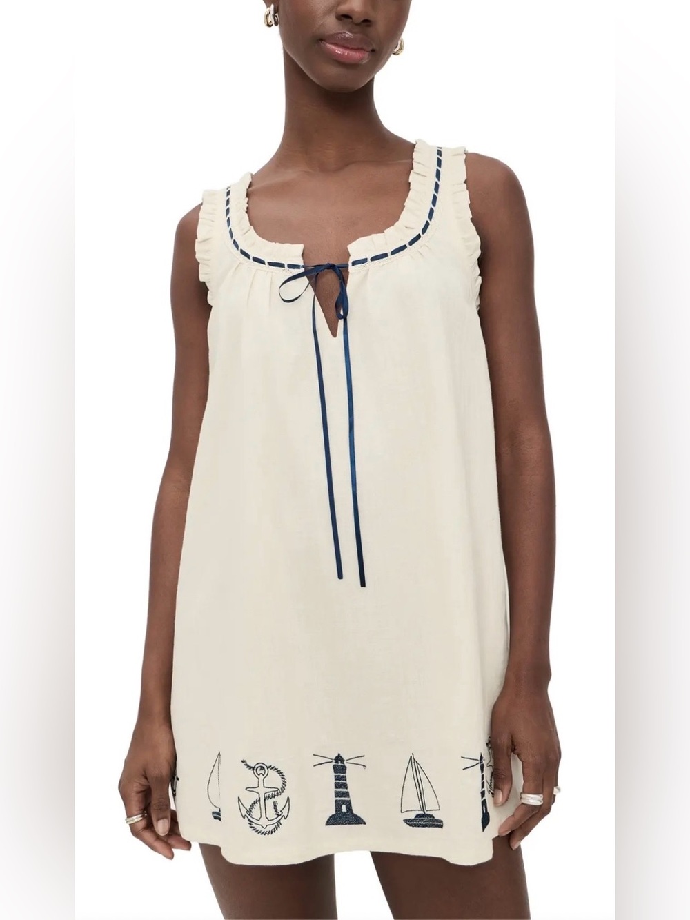 Bailey Rose Nautical Mini Dress NWT Cream & Navy Embroidered Cottagecore M